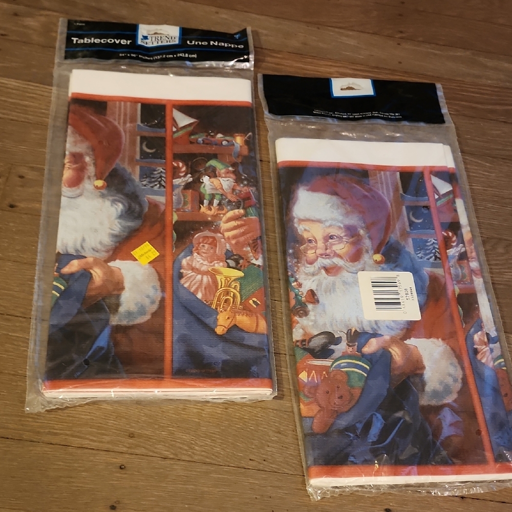 Santas Workshop Tablecovers -2 54"x96" Une Nappe VTG Xmas Holiday Party